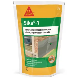 Sika- Aditivo Impermeabilizante - Sika-1 Amarelo, Rebocos Internos e Externos - Uso Fácil - Saco 1l