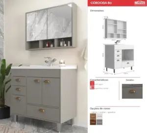 Balcao Belizze Cordoba Carvalho /noce 80