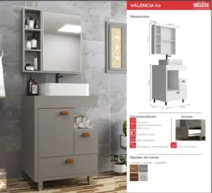 Balcao Belizze Valencia Noce 60cm