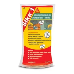 Sika- Aditivo Impermeabilizante - Sika-1 Amarelo, Rebocos Internos e Externos - Uso Fácil - Saco 1l